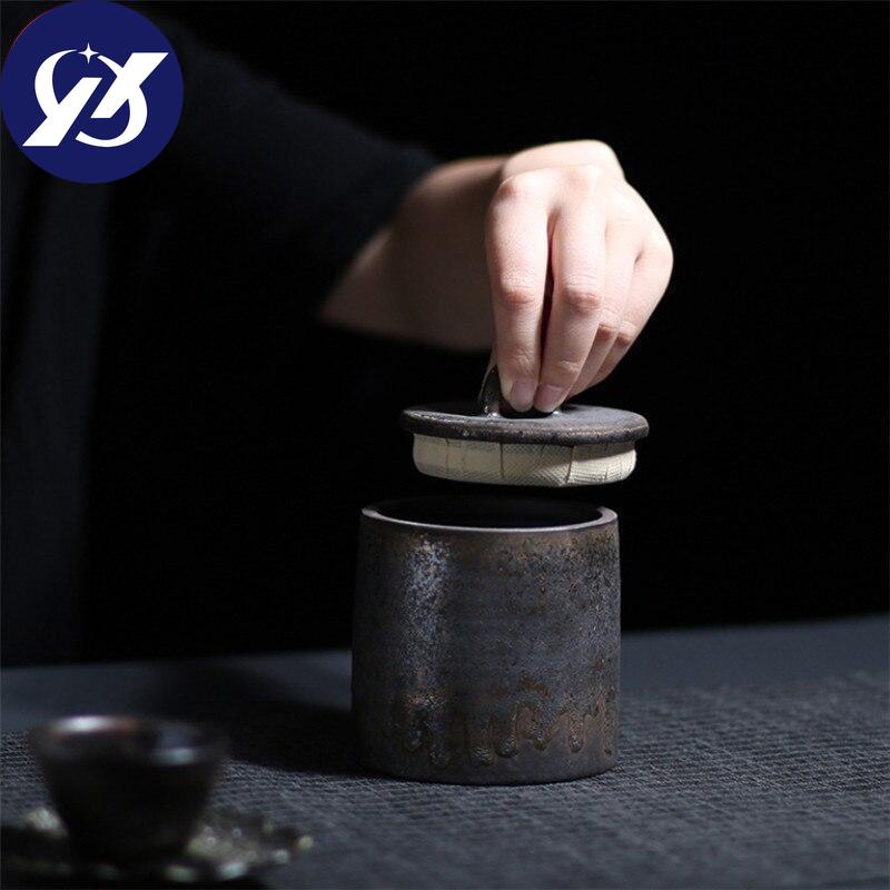 Caddy de té sellado de cerámica japonesa, cerámica gruesa, tarro de especias Vintage grande, contenedor de alimentos