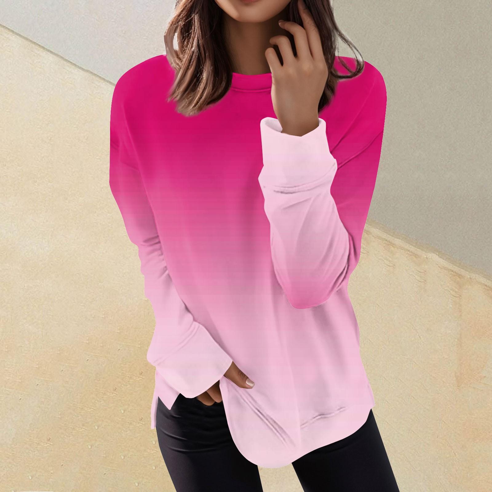 

Жіночий повсякденний модний пуловер з принтом і круглим вирізом з довгими рукавами M рожевий