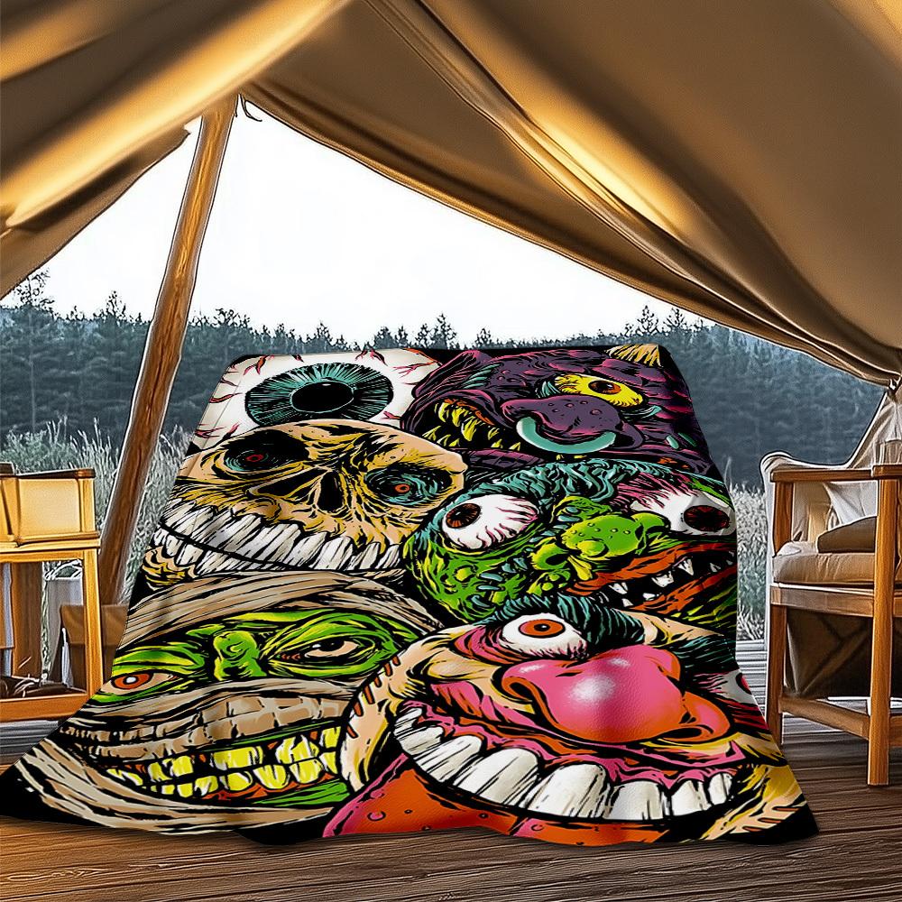 1pc Horror_Monsters Outdoor Flannel Blanket Gift For Boys Girls Adults, Family Friends