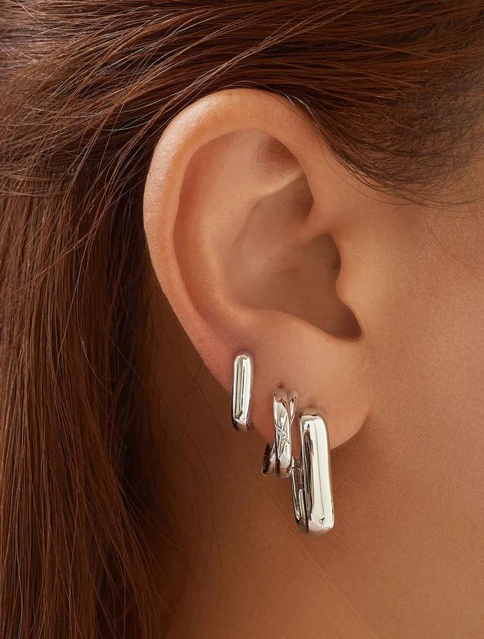 Silver Dome Oval 925 Silver Ring Earrings E061-11H.