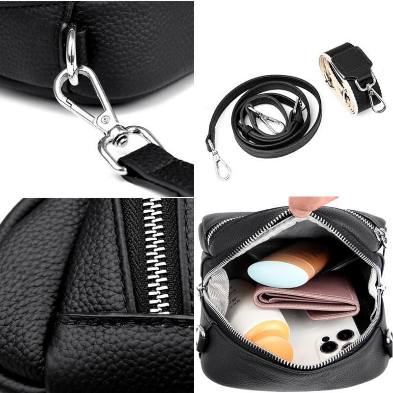 Classic Double Zipper Genuine Cow Leather Shoulder Bag For Women Small Crossbody Handbag