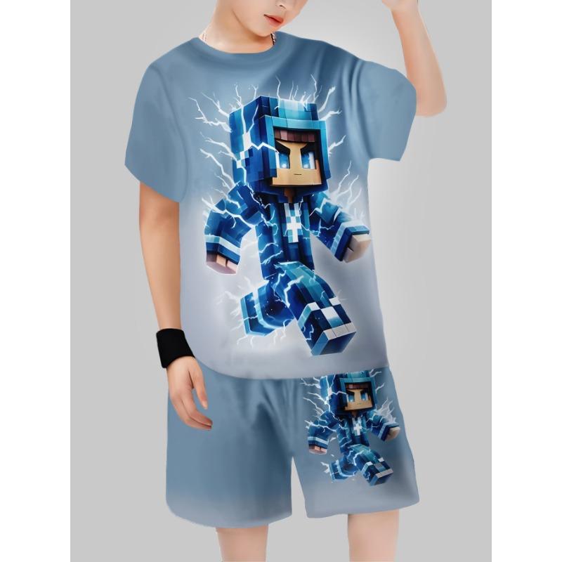 Block Man Digitaldruck Grenzüberschreitend Kinderkleidung Lässiges Kurzarm-T-Shirt Jungenkleidung