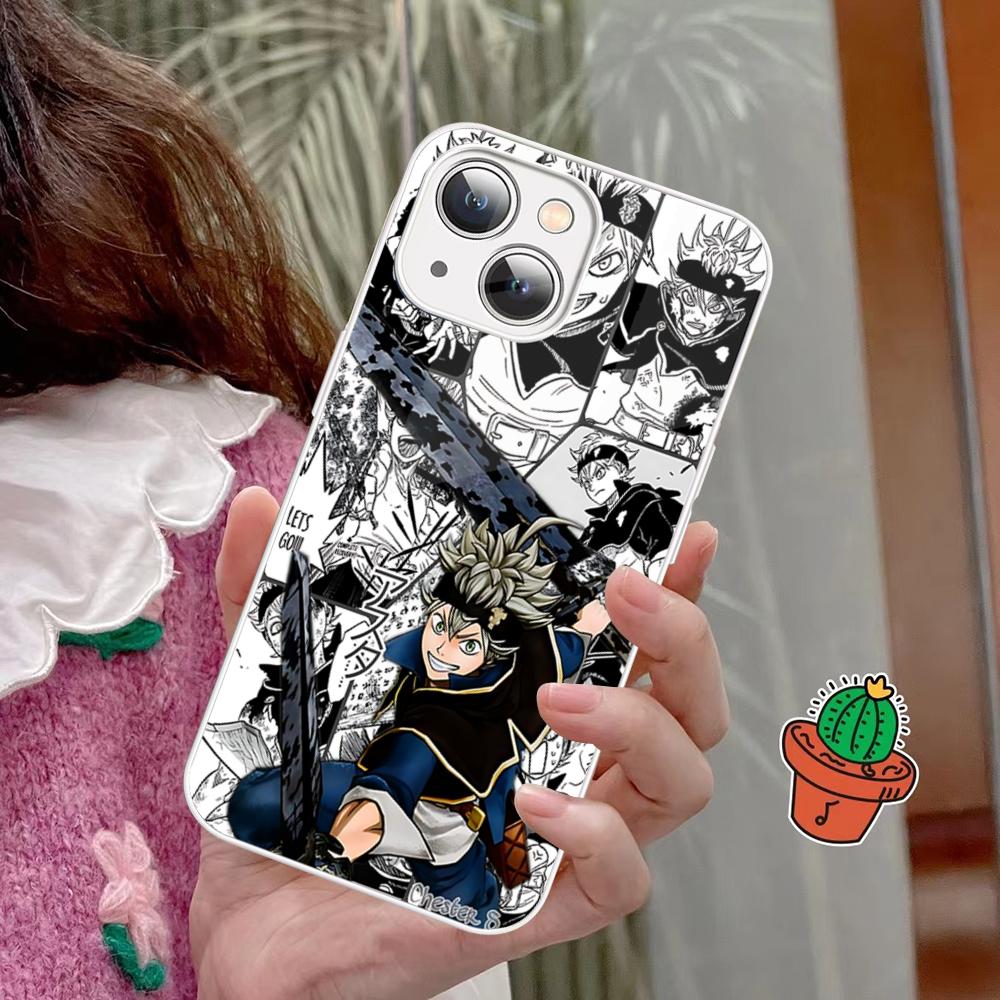 Black Clover Phone Case Tempered Glass For Iphone 14 13 12 11 Pro Mini XS MAX 14Plus X XS XR Fundas