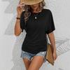 2026 Women's Casual Fashion Solid Color Pleated Round Neck Short Sleeve Slim Fit Summer T-Shirt Top