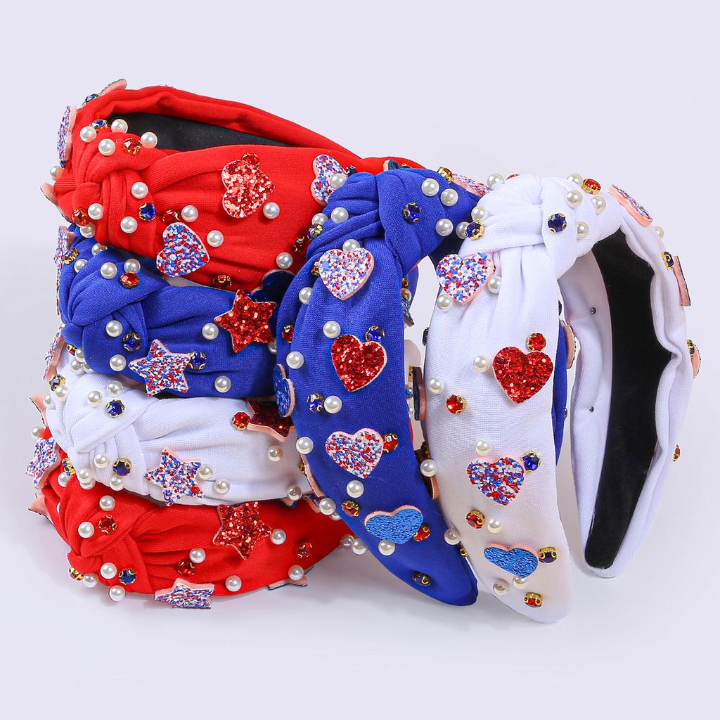 USA Unabhängigkeitstag Stern Stirnband für Frauen Mädchen Kristall Perle Stirnbänder Haarbänder Schleife Stirnband Feiertags Haarschmuck