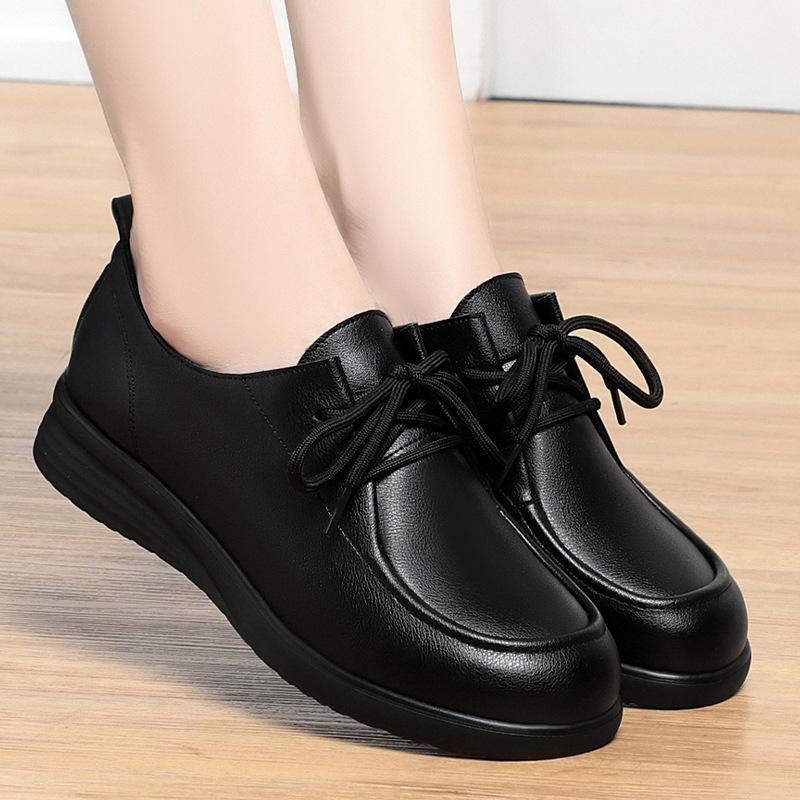Lace-up work shoes women's black spring and autumn soft leather soft-soled women's shoes are not tired after standing for a long time,