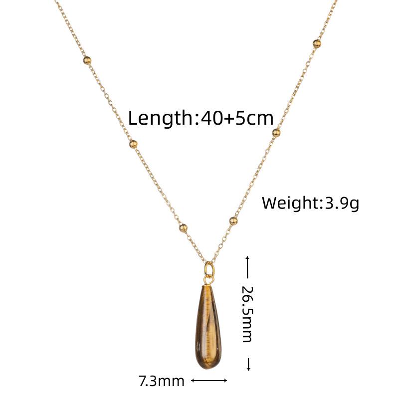 Cross-border Minimalist Niche Water Drop-shaped Natural Stone Pendant Stainless Steel Unisex Necklace Bamboo Chain Popular