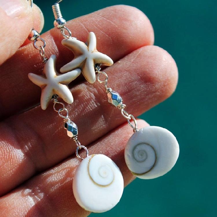 Starfish Dangle Earrings with Conch for Sensitive Ears Handmade Sea Inspired Ear Accessories Earwear for Trendy Women