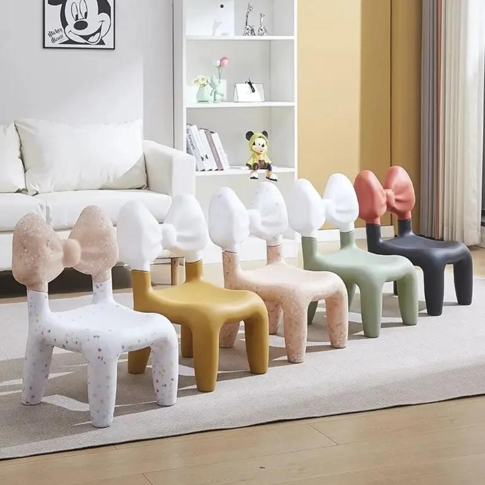 Nordic Style Cute Plastic Bow Shaped Backrest Cartoon Office Desk Chair Child Dining Chair  Bedroom Living Room Stool Furniture