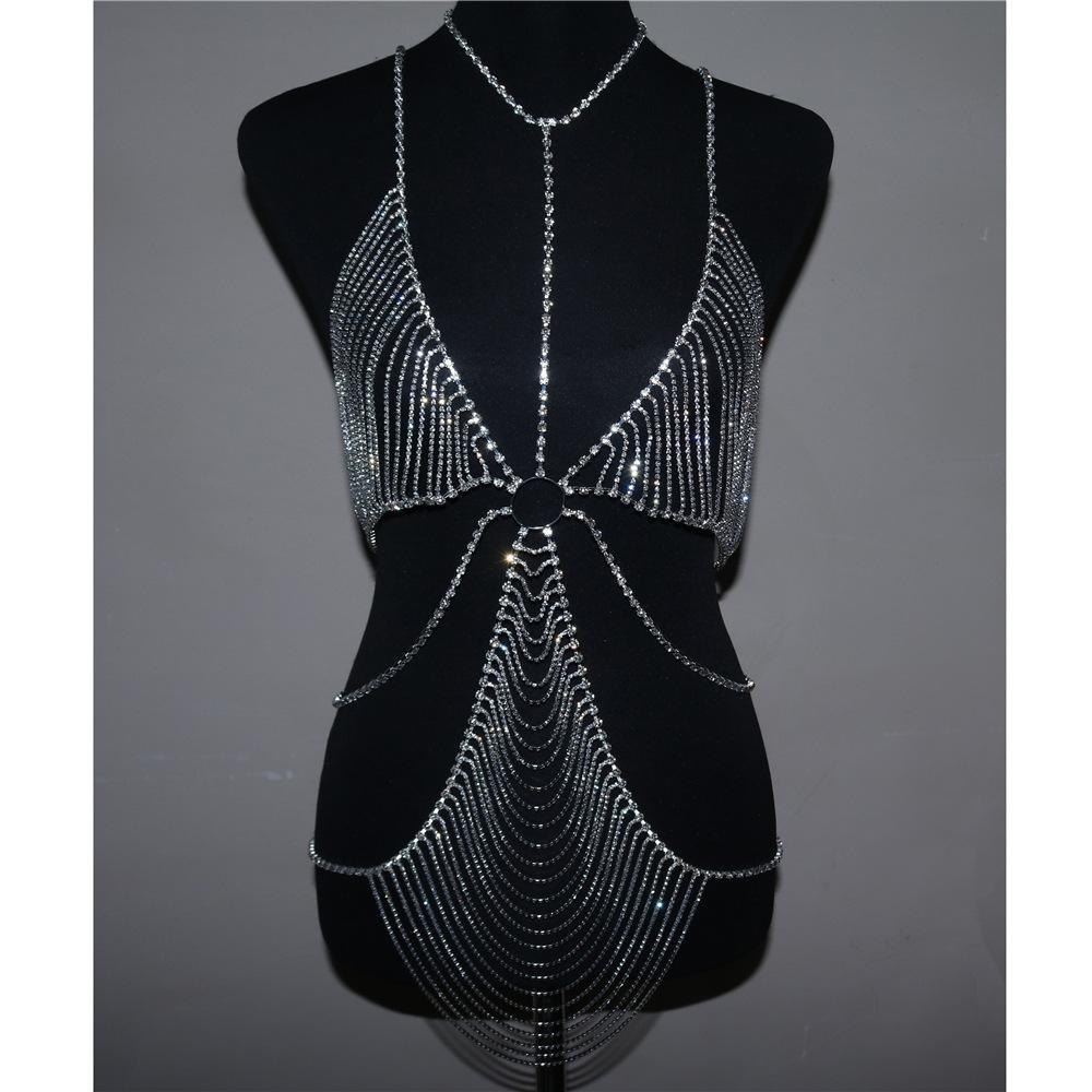 Popular Rhinestone Fringed Dress Exaggerated Rhinestone Body Chain Luxury Bra Underwear Integrated Set Catwalk