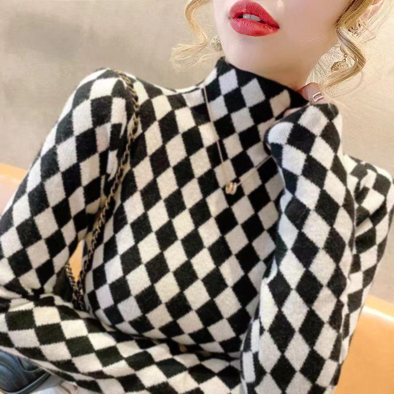 

Velvet Half Turtleneck Fashionable Base Shirt for Women in Autumn Winter New Slim Fit Inner Long-sleeved T-shirt Warm Top L чорний