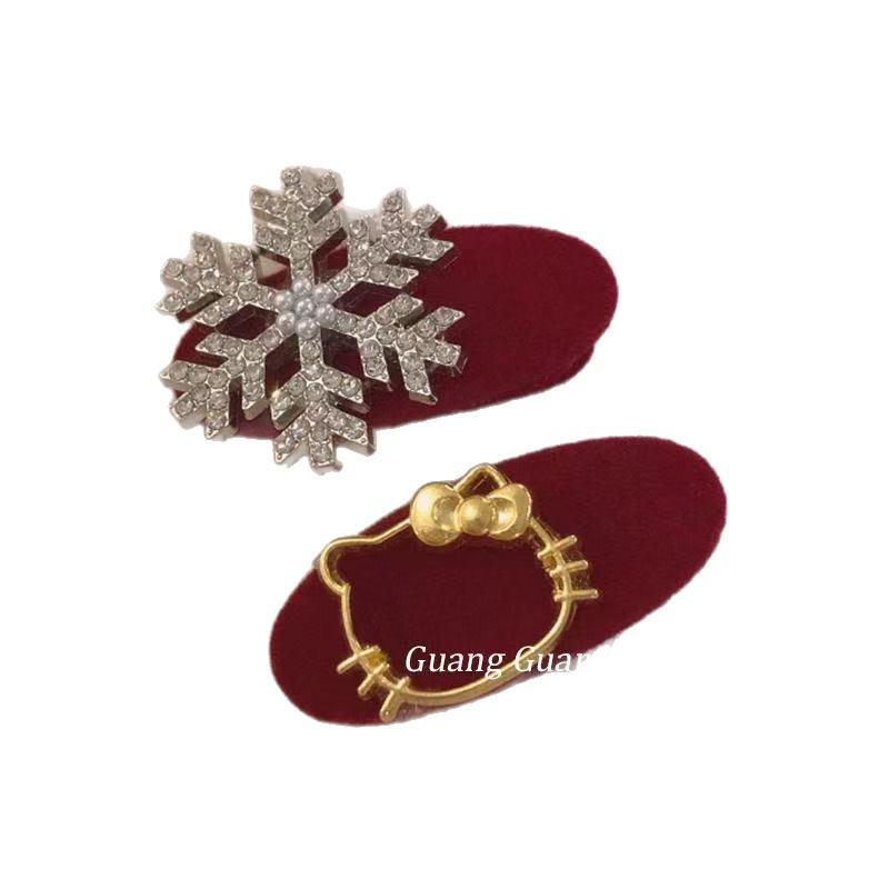 Red Plush Christmas Snowflake Cat Hair Clip for Women - Sweet & Versatile Style