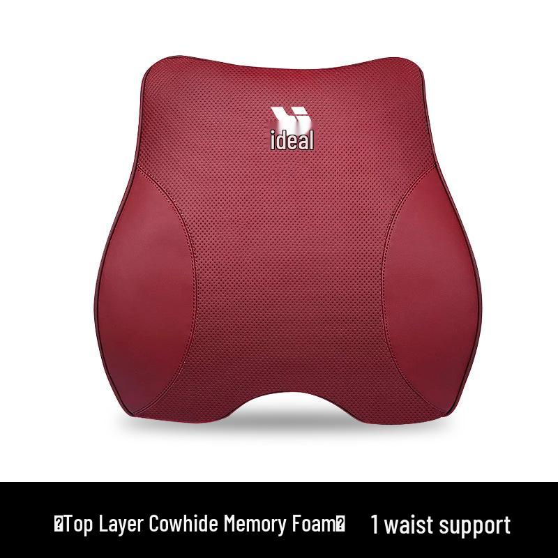 Genuine Leather Car Interior Set: Headrest & Lumbar Support Cushion