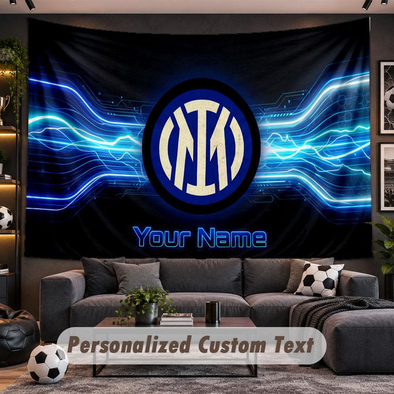 Wall Hanging Tapestry Custom NameInter Milan Pattern Personalized Printed Fabric Wall Decor