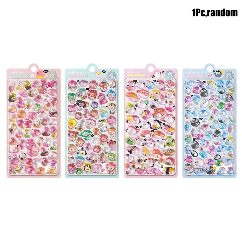 New 1Pc 3D Relief Stickers Aesthetic Stickers Cartoon Gourmet Animals Creative Stickers DIY Decoration Stickers
