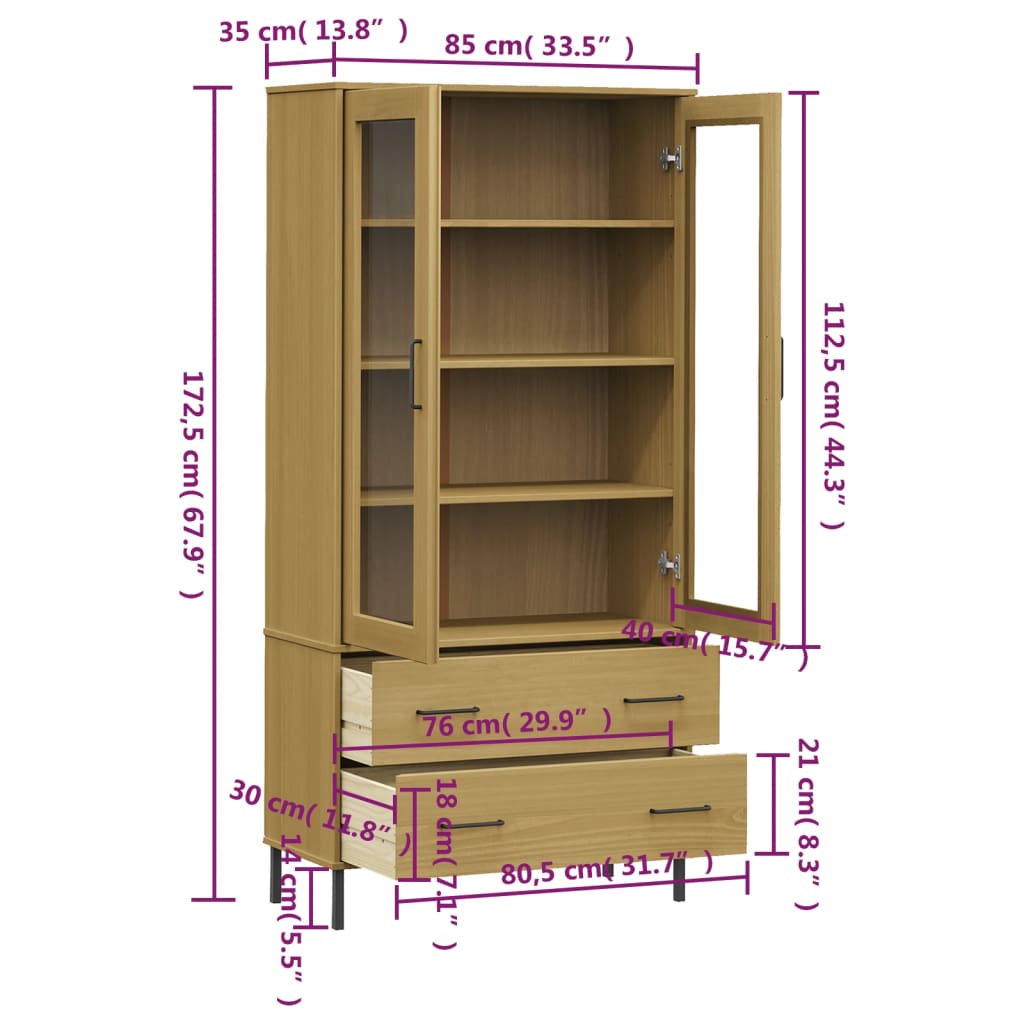 Vidaxl Oslo Shelf, Metal Legs, Brown, 85X35X172.5 Cm, Wood