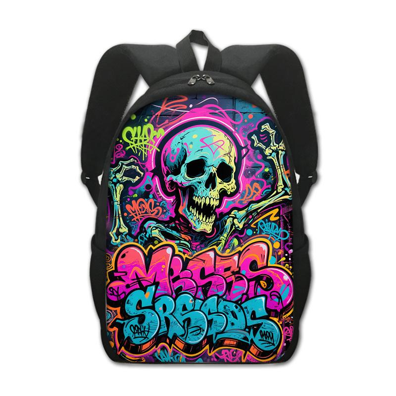 Graffiti-Print Buchrucksack Polyester Schulrucksack Leichtgewicht Kinderrucksack für Unisex Kindertagesrucksack Gepolsterte Träger Strapazierfähiges Design