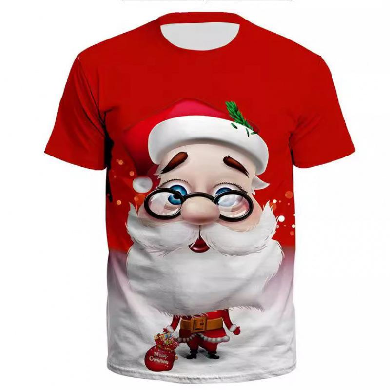 Letni T-shirt z nadrukiem Świętego Mikołaja, casualowy, modny, luźny, wszechstronny, wygodny, męski, damski