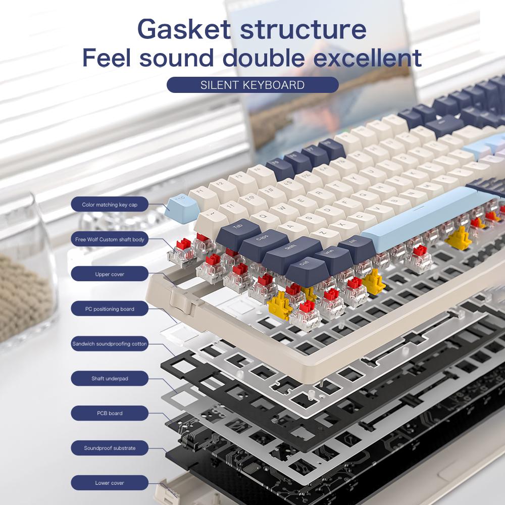 K8 Wireless Mechancial Gaming Keyboard Hot Swappable Backlit Bluetooth 2.4G Wired Linear Red Switch for PS4 PC Win Mac Gamer