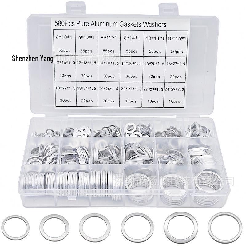 450-Piece Aluminum Gasket & Sealing Ring Set: High-Temp Resistant, Spring Washer, M6-M24.