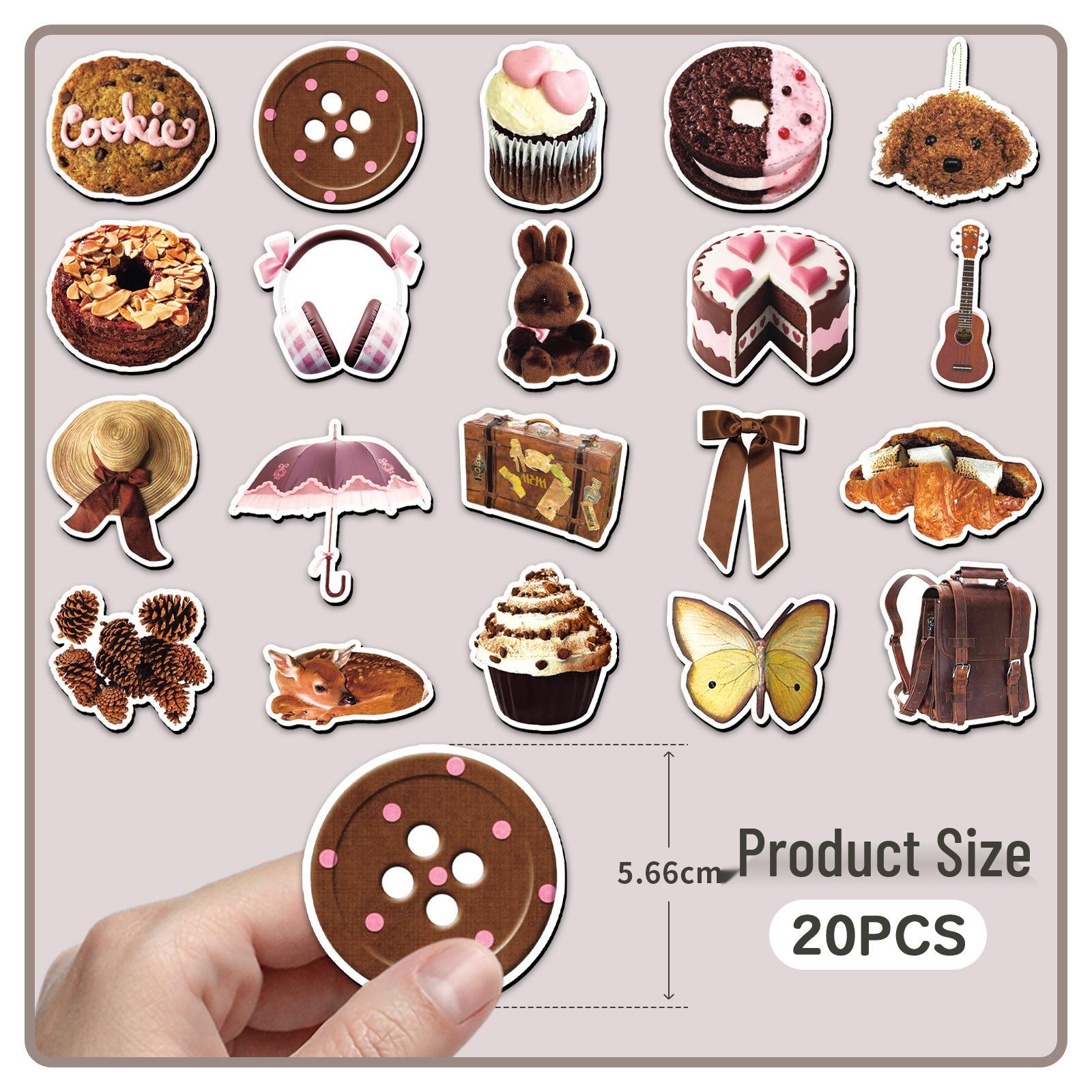 20-Piece Set: Brown Soft Magnetic Stickers - Realistic Cartoon Food Design for Refrigerator