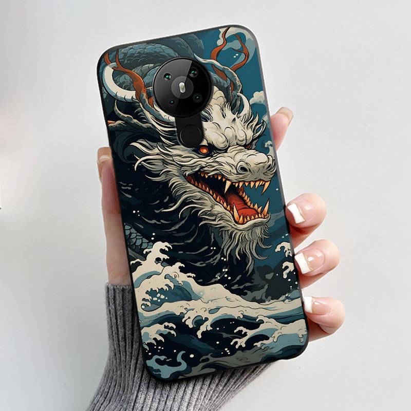 For Nokia 5.3 INS Aesthetic Black For Nokia 5.4/Nokia 3.4 Shockproof Jelly Cover Coconut Tree Pattern Anti-Scratch Soft Shell