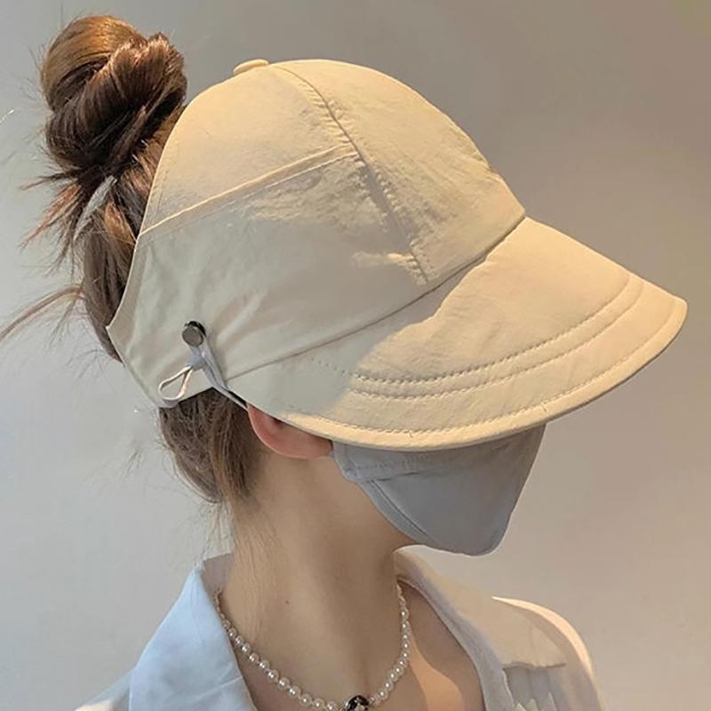 Foldable Wide Brim Ponytail Sun Hat Drawstring Adjustable Cap Summer Quick-Dry Visor Fisherman Capfor Women Beach Hat