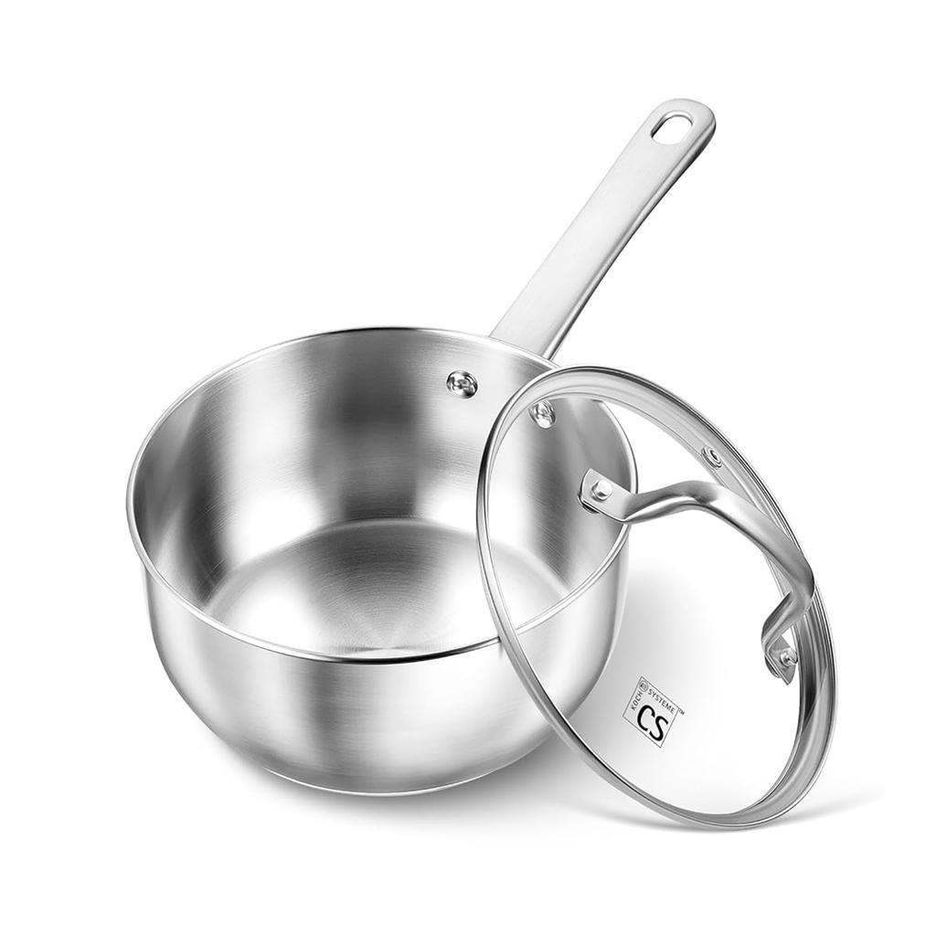 KOCH SYSTEME CS Stainless Steel Sauce Pan Set Multifunctional Cooking Pot with Lid 1QT & 2QT & 3QT with Heat-resistant Handle