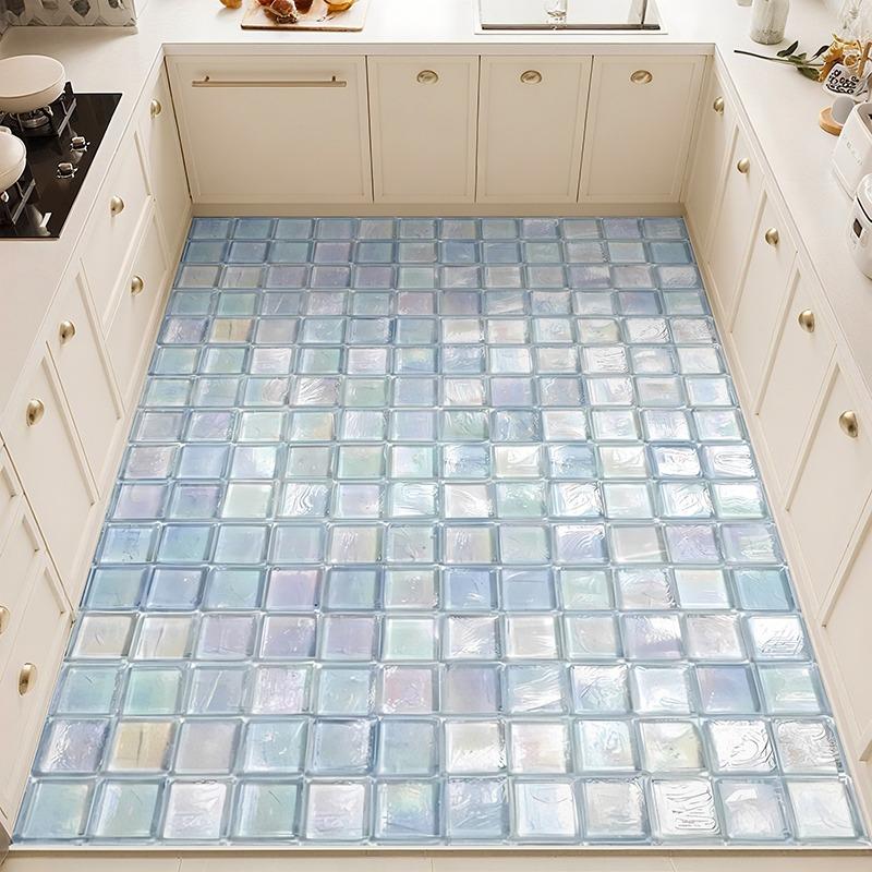 

Kitchen Carpet Non-slip Waterproof and Oil-proof Floor Mat Imitation Tile Texture PVC Leather Rug Large Size Home Decoration Mat 1pc 50x80cm