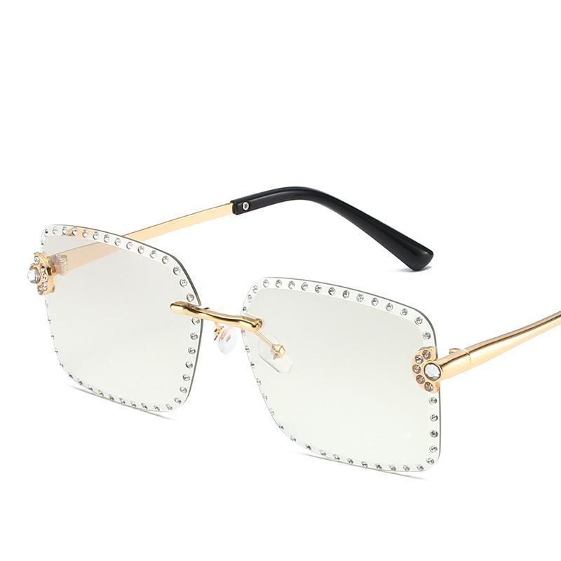 Vintage Fashion Rimless Square Diamond Sunglasses Women For Men Luxury Brand Designer Sun Glasses Metal Punk Popular Shades