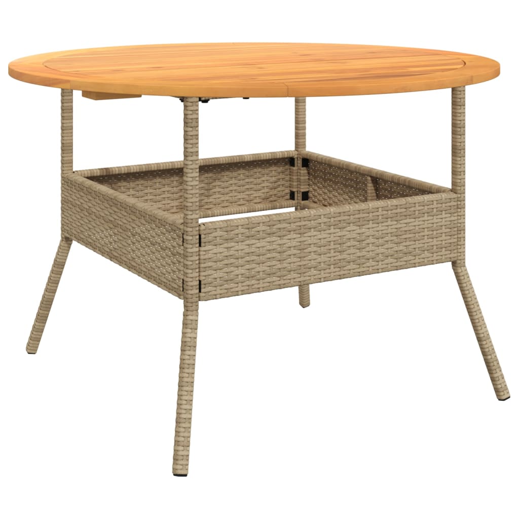 Vidaxl Stół Ogrodowy Z Akacjowym Blatem, Beż, Ø110X71 Cm, Rattan Pe