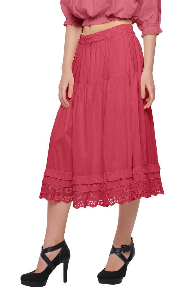 Moomaya Solid Skirts For Women Knee Length Cotton Flared Girls Skirt