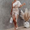 DAFIFY Abiti casual a vita alta a maniche lunghe con stampa tinta unita primavera autunno moda donna