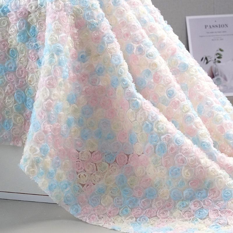 Encrypted Seven-Color Embroidered Silk Georgette Fabric Hollow Out Rose Peony Flower Wedding Dress Mesh Embroidery Material