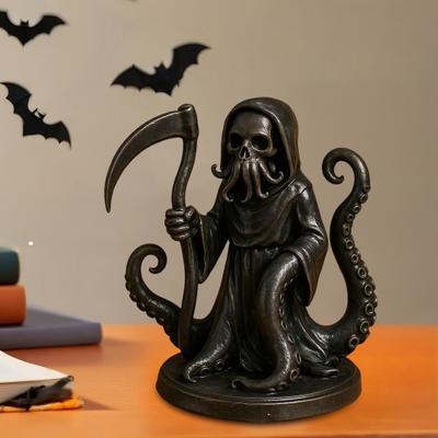 Yousheng Halloween Mroczny Żniwiarz Ośmiornica Statua Gotycka Czarna Szata Szkielet Figurka Dekoracja na Imprezę Świąteczną Ornament Szkieletu z Mackami Ośmiornicy