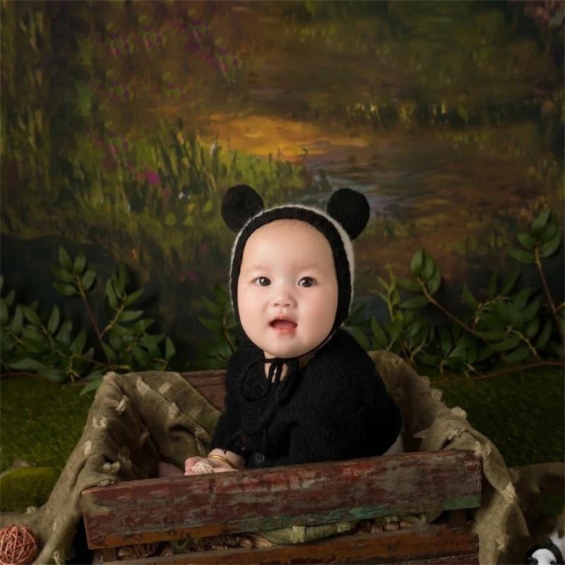Baby Photography Props Suit Infant Panda Bonnet Long Sleeve Romper Newborn Photo Bodysuit SkinFriendly Baby Photo Outfit
