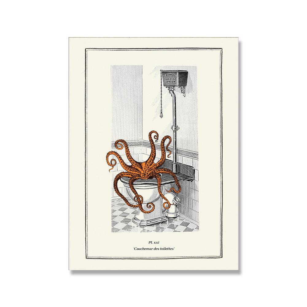 Lustige Badezimmer Toilette Dekoration Leinwand Malerei Tier Badewanne Poster Bär Krake Pinguin Schimpanse Retro Wand Bild Kunst
