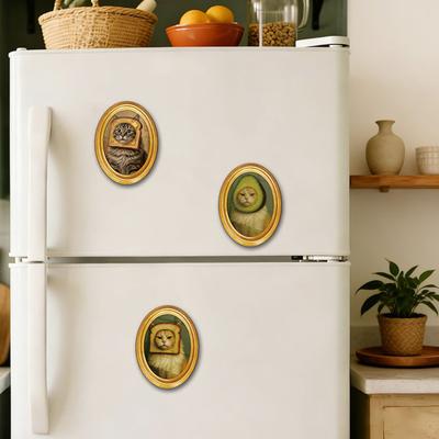 1/3/6Pcs Toast Avocado Cat Refrigerator Magnet with Oval Wooden Frame Kitten Fridge Magnet Home Kitchen Office Decoration Animal Lover Gift