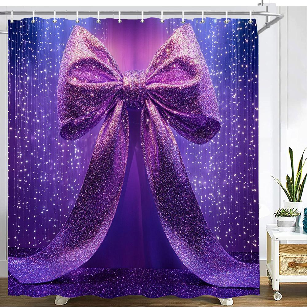 Shiny Romantic Pink Imitation Bowknot Shower Curtain Bath Curtain Printing Bathroom Curtains For Home Decoration Curtain