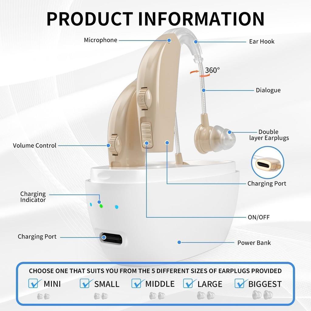 Hearing Aids Hearing Amplifiers for Seniors Rechargeable with Noise Cancelling Hearing Aid Loss Amplifier Seniors and Adults Charging Case Volume
