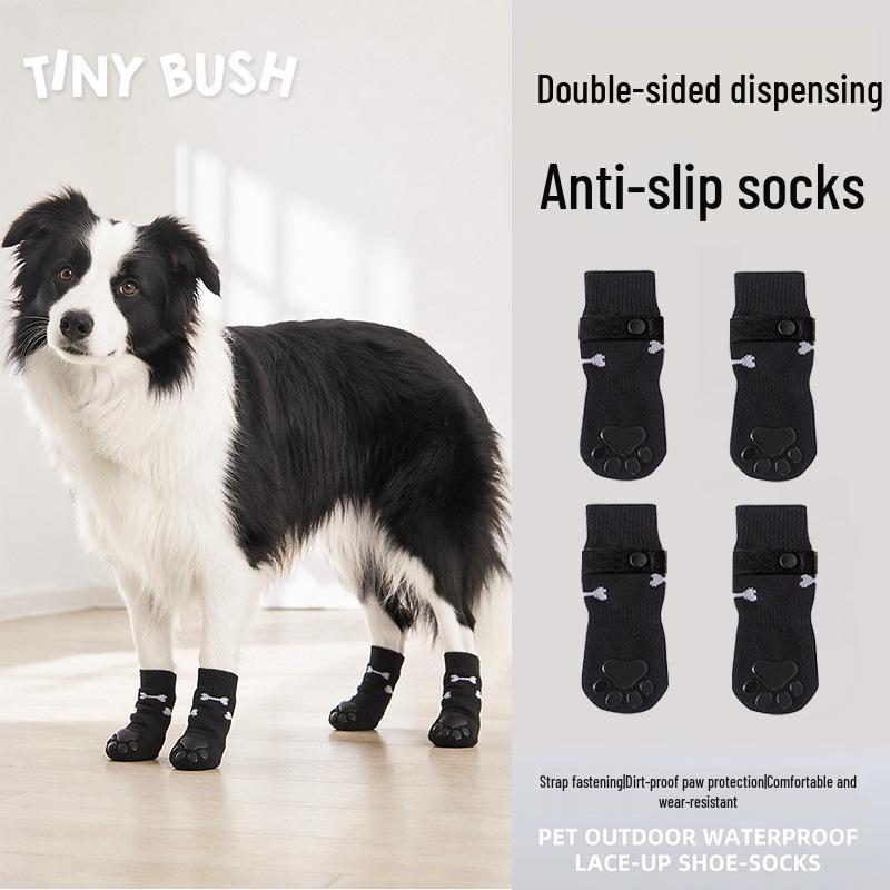 TinyBush Non-Slip Dog Socks with Magic Tape for Medium To Large Dogs - Perfect for Autumn and Winter