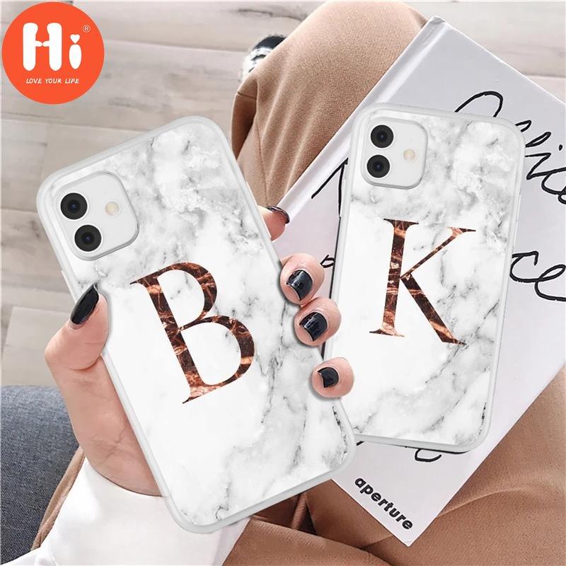 

Модный чехол для телефона Hi Initial Letter AZ для iPhone 11 12 13 14 Pro Max X XR XS Max 7 8 6S Plus, роскошный мягкий чехол с мраморной текстурой