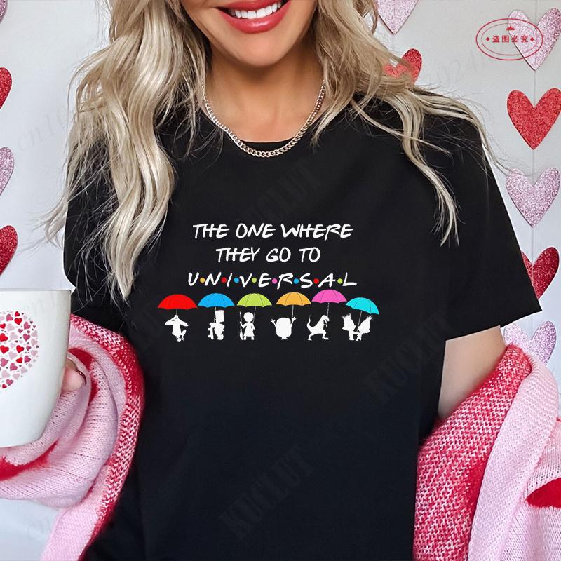 The One Where They Go To Universal T-Shirt for Women Clothing Friends Family Matching Party Tees Funny Umbrella Graphic Tops