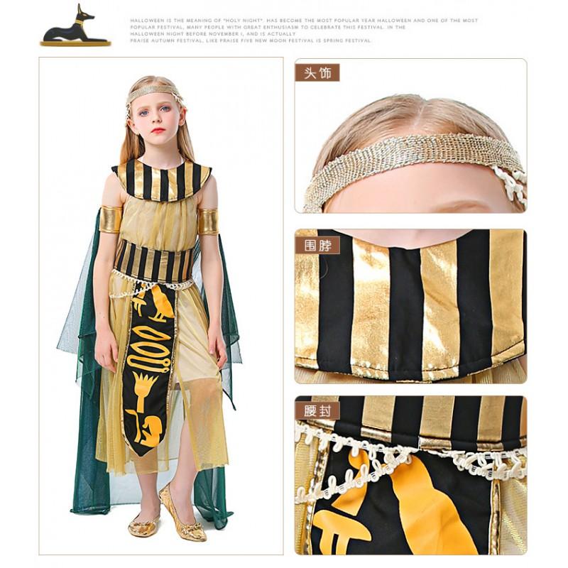 Egyptian Queen Cleopatra Costume Kids Girls Halloween Party Dance Performance Outfit