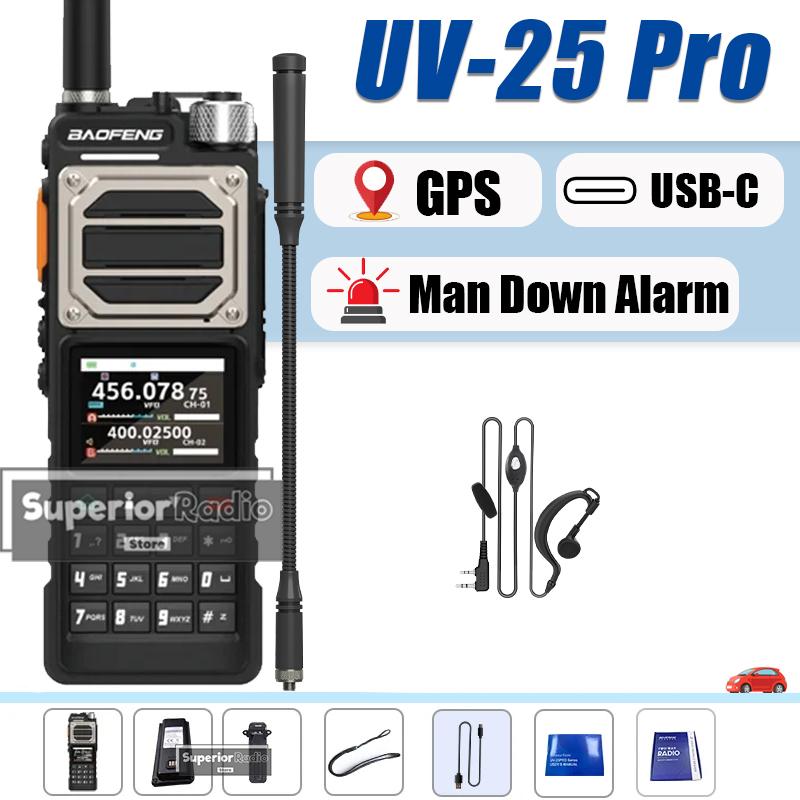 Baofeng UV-25 Pro Walkie-Talkie GPS Többsávos 999 Csatornás FM AM Type-C Nagy Teljesítményű Leesésriasztó Vezeték nélküli Frekvencia Másolás Rádióamatőr