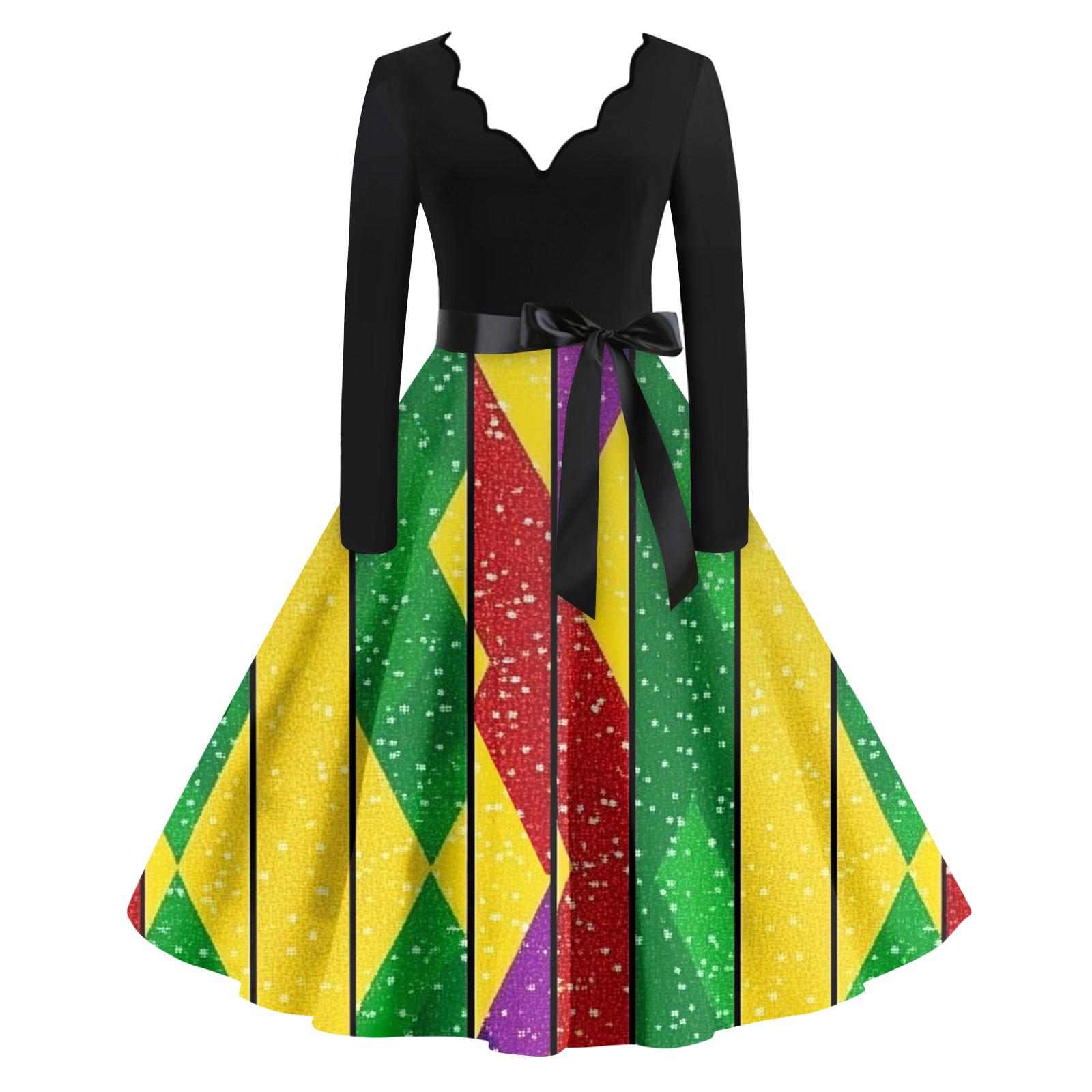 

Женское повседневное модное платье с V-образным вырезом и длинным рукавом с принтом в винтажном стиле XL