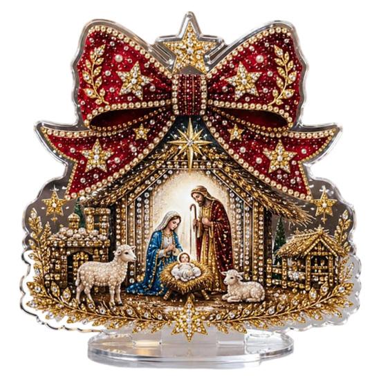 Indoor Winter Holiday Decorations Christmas Faux Diamond Painting Tabletop Ornaments, Beginner-Friendly DIY Acrylic Rhinestone Art Decor Craft