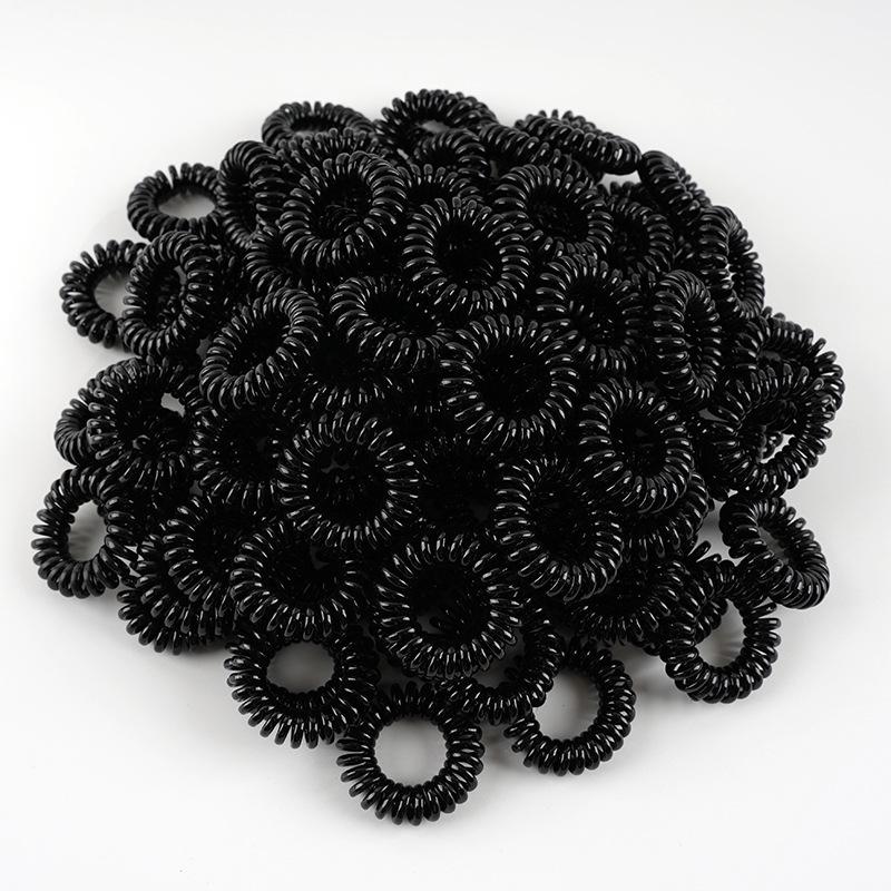 Black Traceless Telephone Cord Hair Tie - Thin, Fluffy Hair Accessory for Women