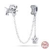 Real 925 Silver Stars & Moon Sunflower Safety Chains Spacer Beads Charms Fit Qikaola 925 Bracelets DIY Jewelry