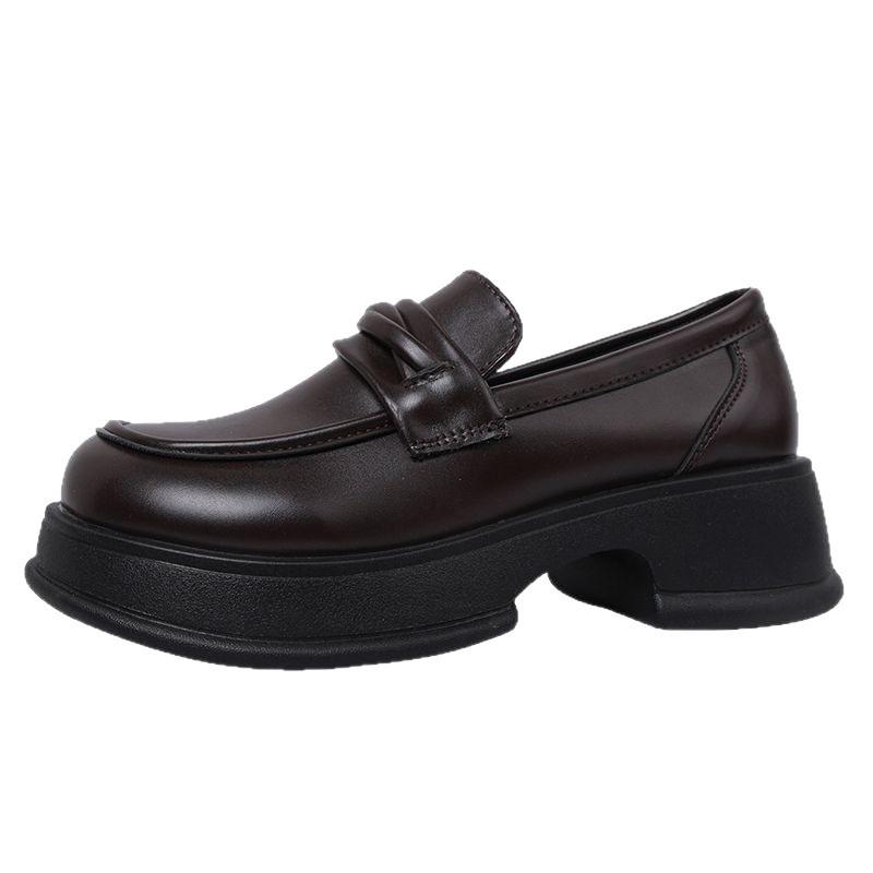 Vielseitige Retro-Plateau-Lederschuhe mit runder Spitze für Damen, neu Frühjahr/Herbst 2025, britische Slipper aus weichem Leder zum Hineinschlüpfen